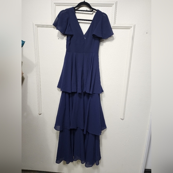 Lulus Sincerely Exquisite Navy Blue Short Sleeve Tiered Maxi Dress S Wedding - Picture 8 of 9